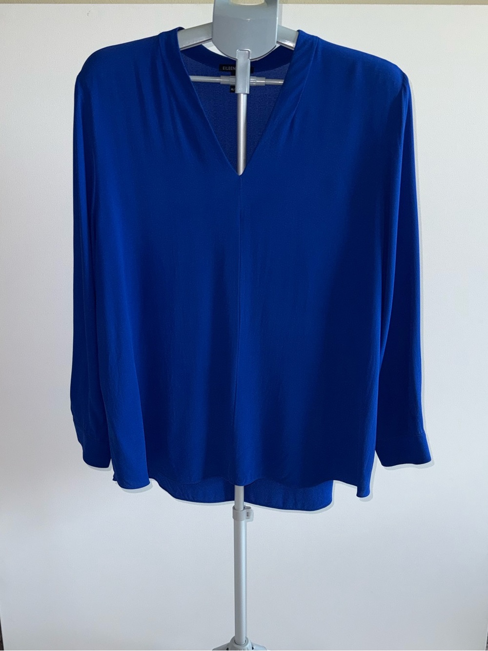 Eileen Fisher Cobalt Blue Silk V-Neck Long Sleeve Blouse Top XL